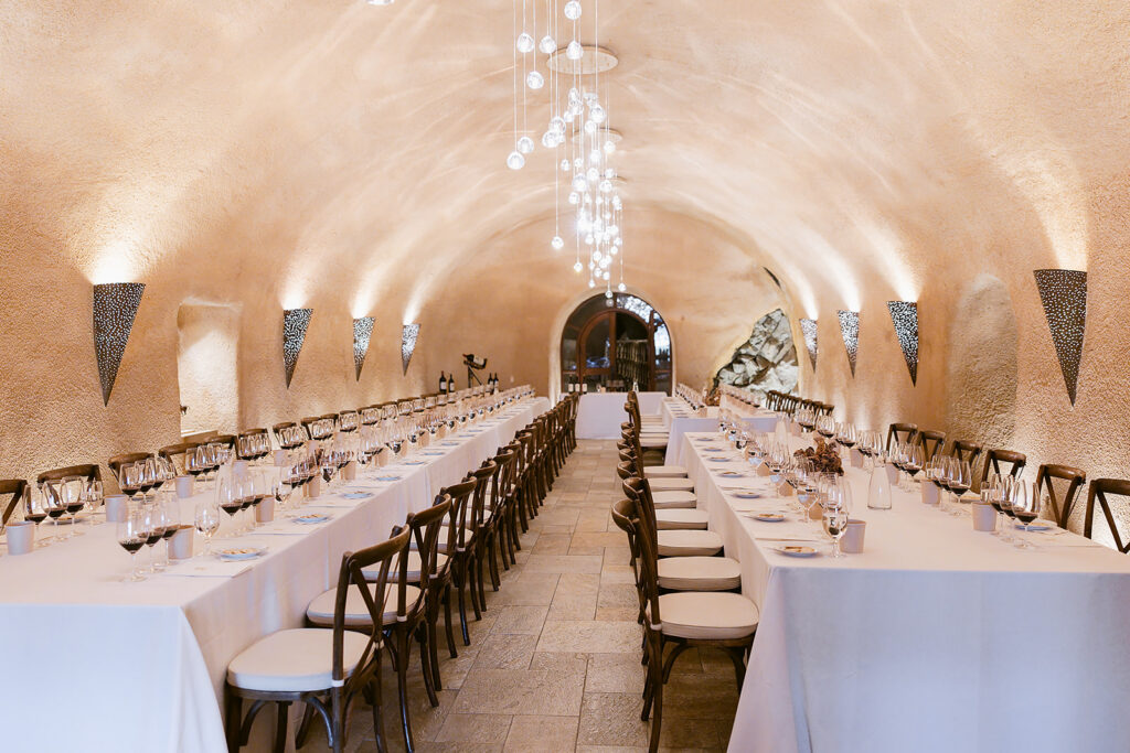 Wine tasting setup at Stag's Leap Wine Cellars during the Vine to Mind Napa Valley experience.